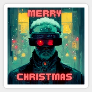 Cyberpunk santa claus Merry Christmas Sticker